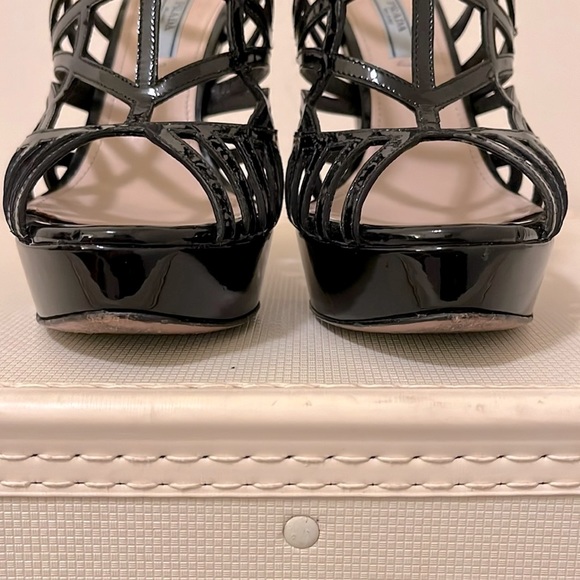 Prada Black Patent Leather Caged Platform Heels - Picture 14 of 16